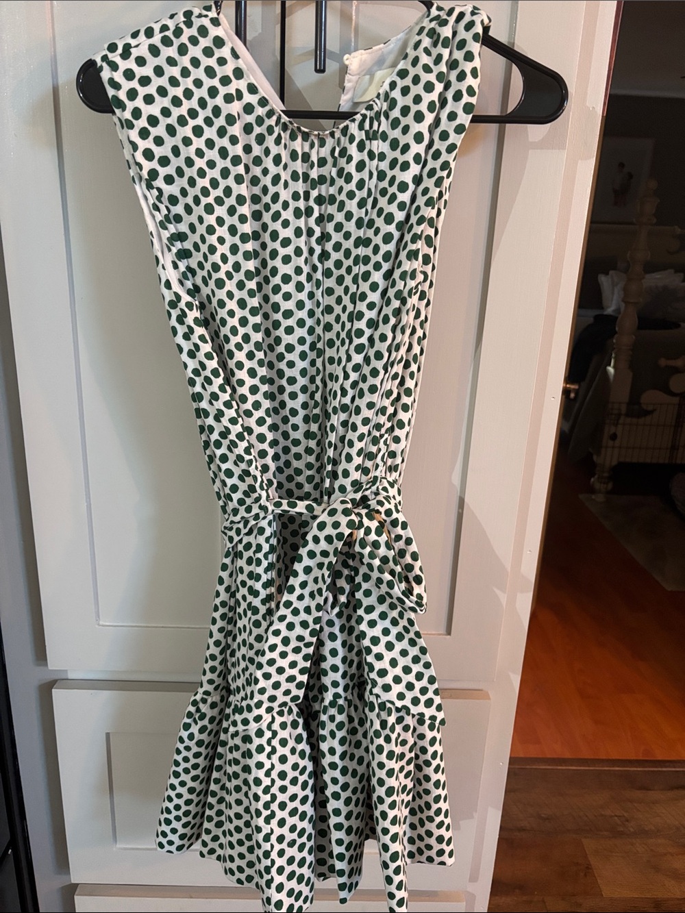 Pinch boutique dress - dark green and white polka dot bottom ruffle dress w/belt